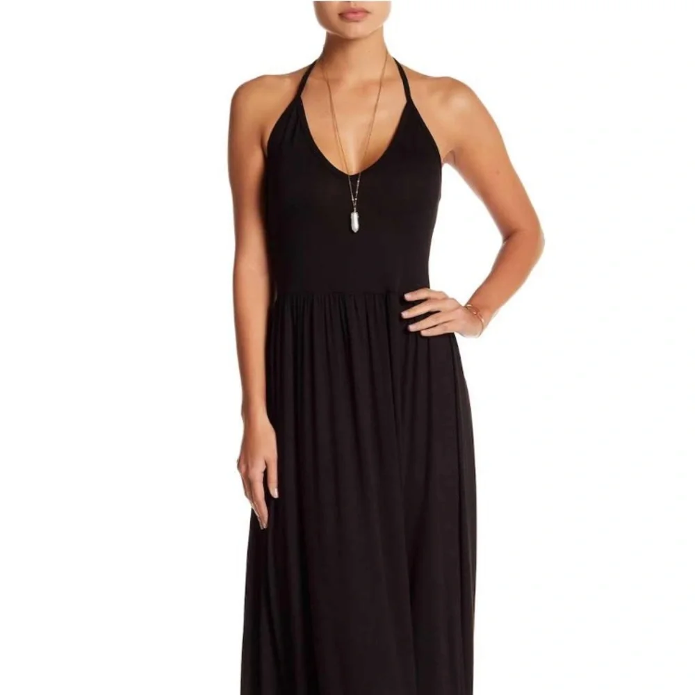 Go Couture Black Maxi Dress M Medium Halter Tie Neck